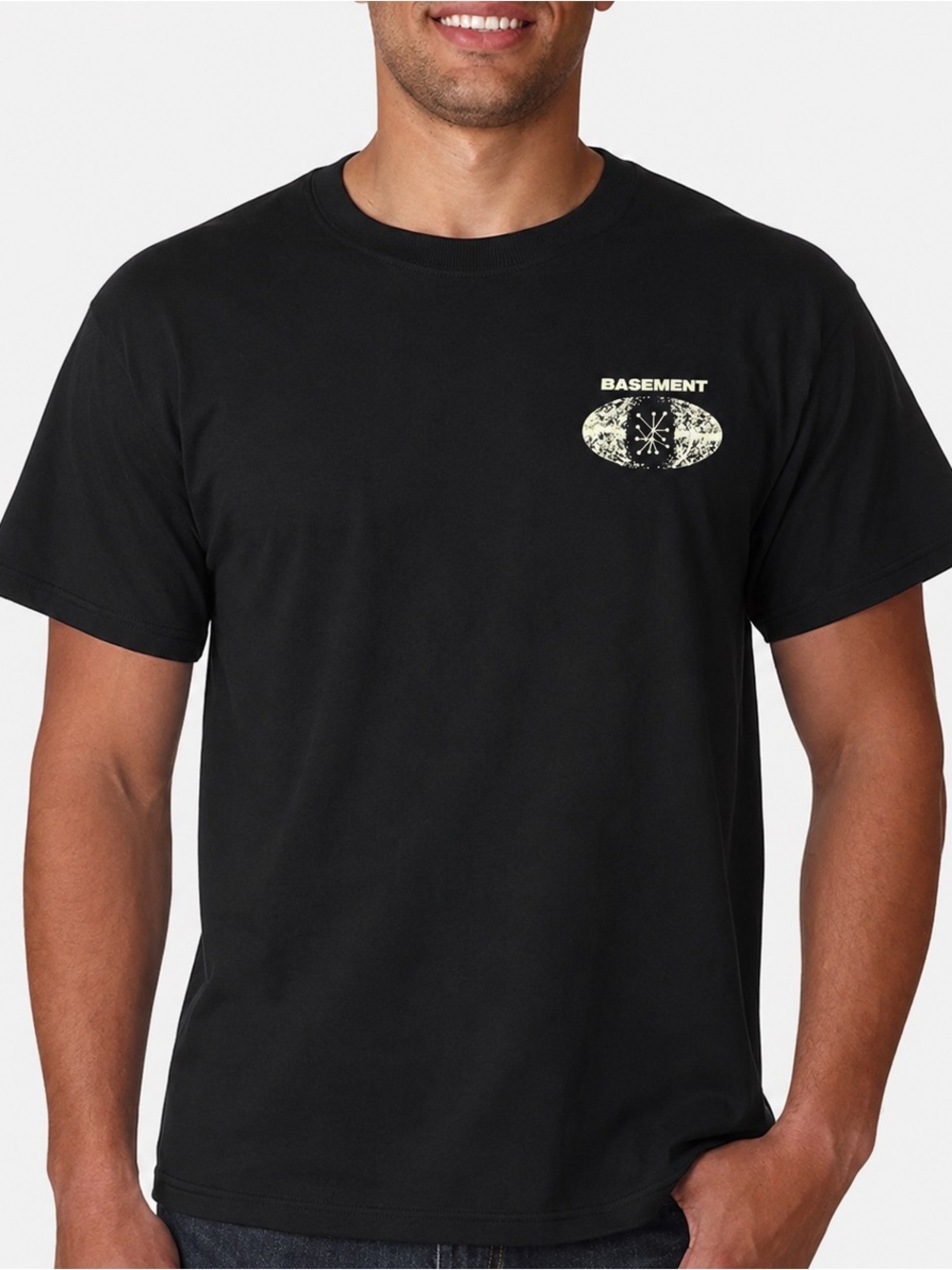 Gildan Black Tee with Cream Graphic - BASEMENT Logo